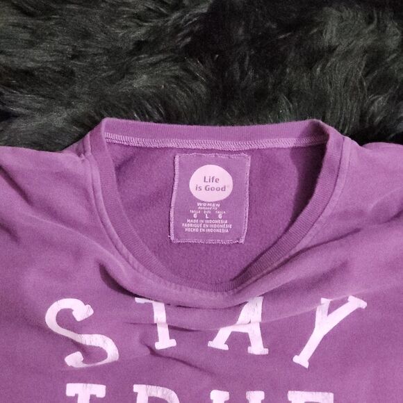 Life is Good Stay True Purple Floral Sleeve Relaxed Fit Sweatshirt Size L - Picture 7 of 8